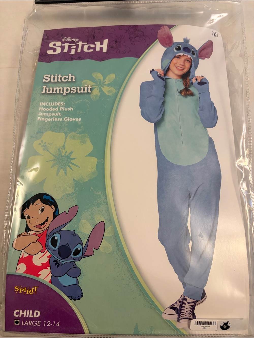 Disney Stitch Plush Hooded Jumpsuit - Light Blue & Purple